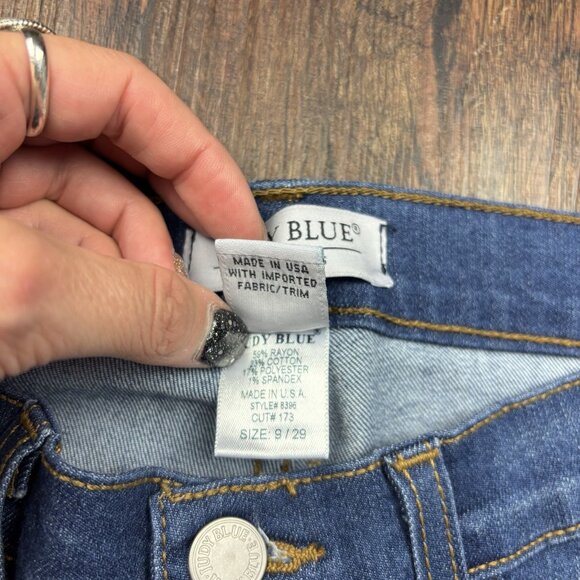 Judy Blue Super Flare Jeans Medium Wash Raw Hem Women’s Size 9/29 Made USA - Picture 6 of 11